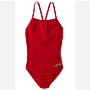 NWT ARENA Red Master Junior Team Solid 1 peice Tech Back Style,MaxLife fabric 24